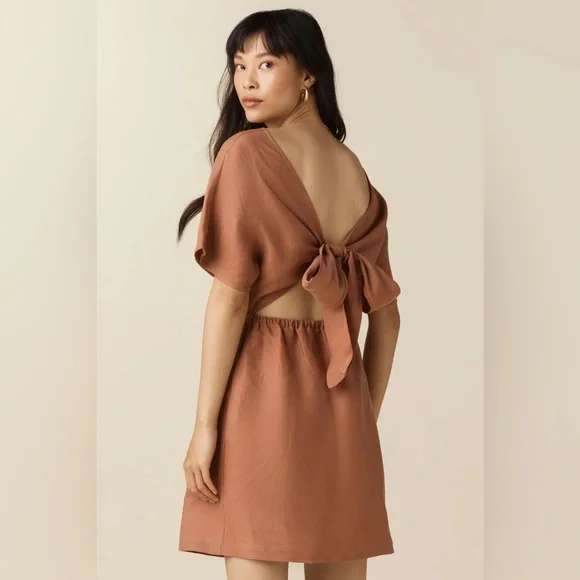 Vetta The Convertible Wrap Mini linen blend Dress in new clay - Picture 4 of 14